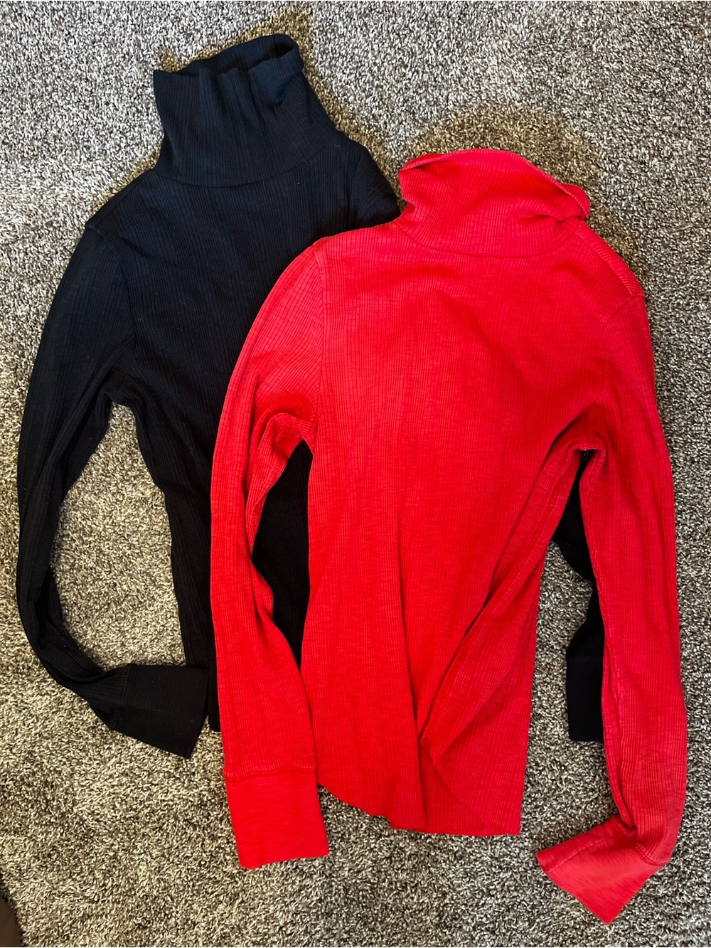 Aerie Ribbed Turtleneck Long Sleeve Tops - Red & Black
